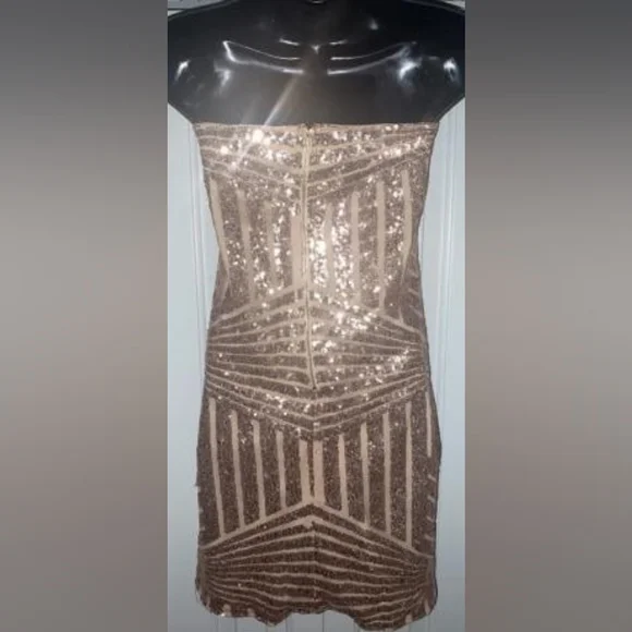 Fashion Nova Rose Gold Sequin Mini Dress Size L - Picture 2 of 5